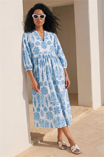 V-Neck Floral Shirt Dress 14894409