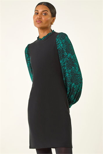 Blue Contrast Print Knitted Dress