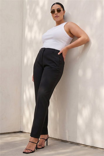 Black Curve Straight Smart Trousers