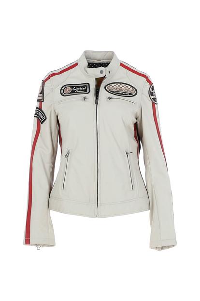 Black 'Corsa' Real Leather Vintage Wash Racing Patch Details Jacket