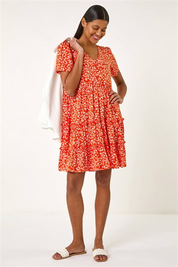 Floral Print V-Neck Smock Dress 14684964