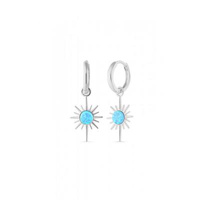 Metallic Blue Opal Northernstar Drop Hoop Earring Sterling Silver