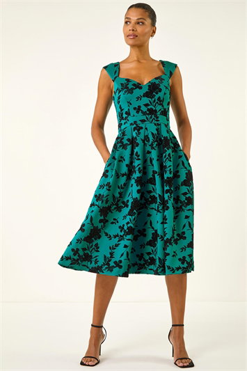 Glitter Floral Flocked Premium Stretch Dress 14802591