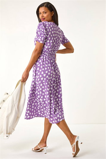 Heart Print Ruched Midi Dress 14671048