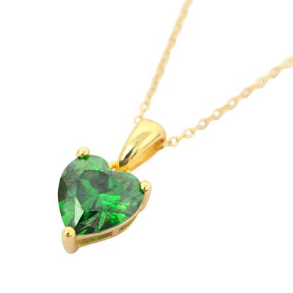 Metallic Emerald Love Heart Pendant May Birthstone Necklace