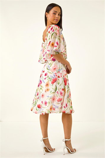Petite Floral Print Cape Dress 14830038