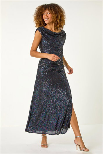 Sequin Cowl Neck Maxi Stretch Dress 14272276