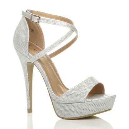 Black High Heel Crossed Straps Platform Sandals