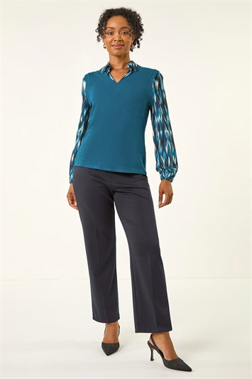 Petite Contrast V-Neck Top 19423891