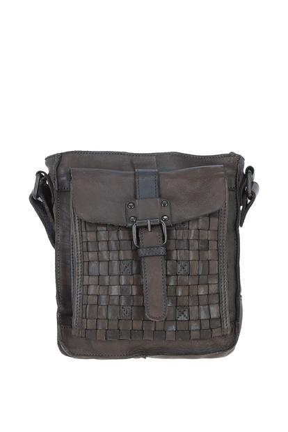 Black 'Tramonto' Vintage Woven Leather Crossbody Bag