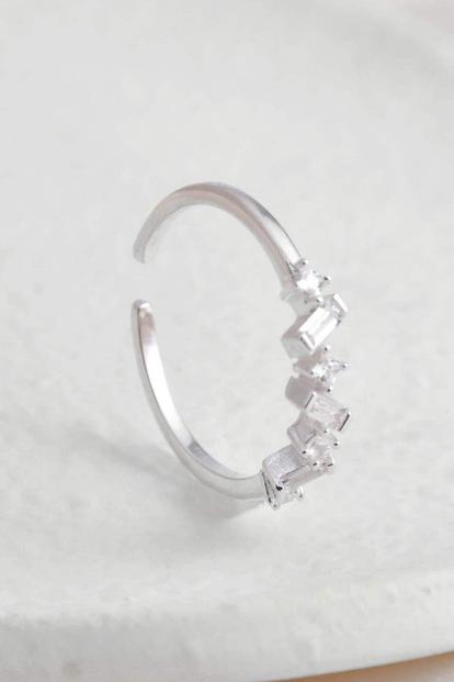 Metallic Sterling Silver Baguette Cz Adjustable Ring