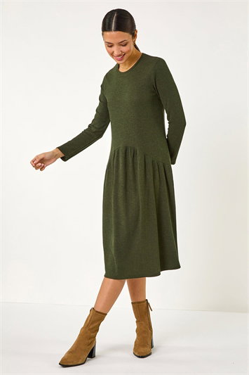 Ribbed Drop Waist Stretch Midi Dress 14638228