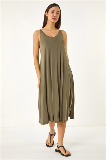 Green Strappy Jersey Midi Dress
