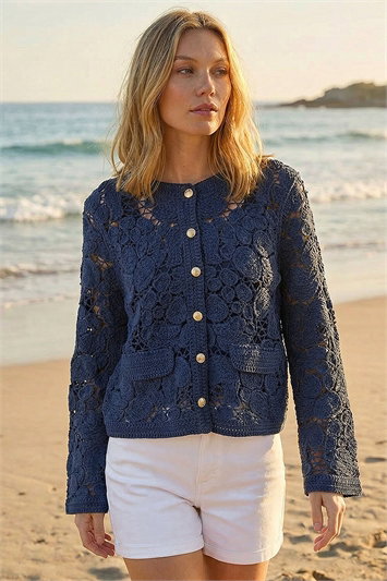 Blue Crochet Knit Jacket