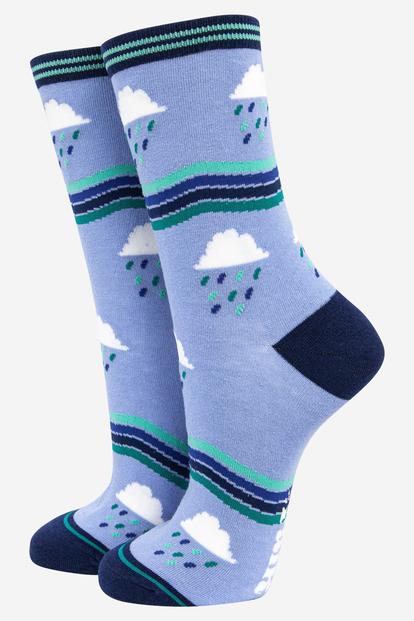 Blue Rain Clouds Bamboo Socks - Blue