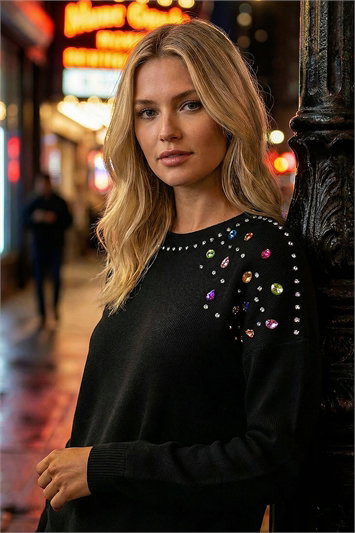 Black Sparkly Shoulder Knit Jumper