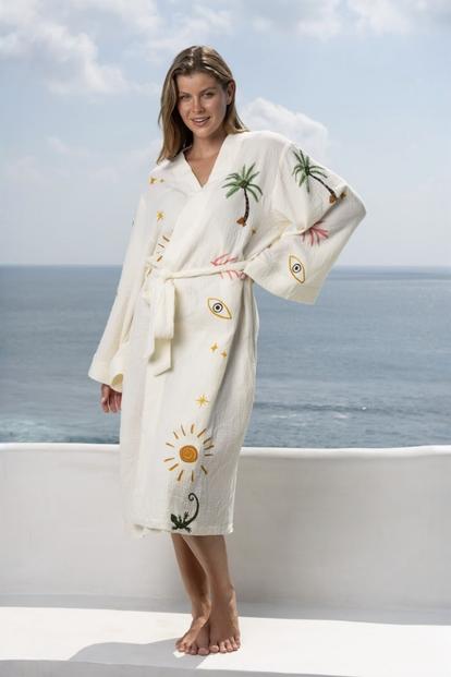 Orange Tropical Muslin Dressing Gown