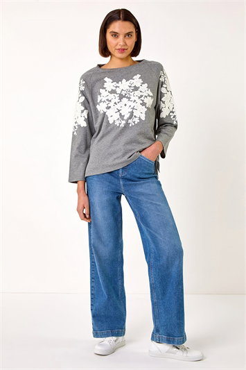 Floral Applique Detail Stretch Top 19359936