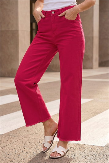 Red Petite Cotton Frayed Hem Trouser