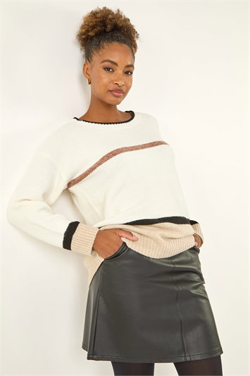 White Colour Block Stripe Knit Jumper