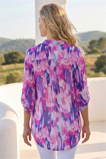 Blurred Print Frill Blouse 10206676