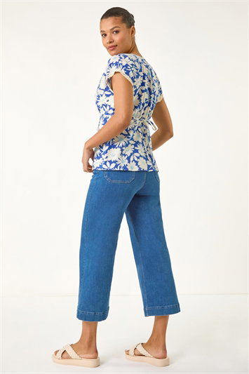 Floral Print Lace Trim Top 10208409