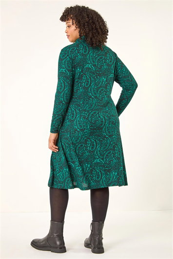 Curve Paisley Cowl Neck Stretch Dress 14789134