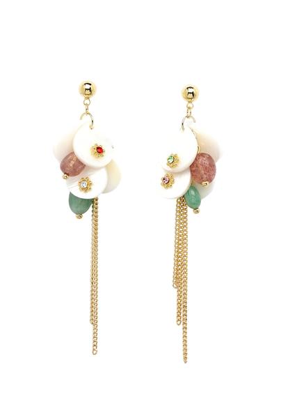 Metallic Gold-Colored Beaded Drop Earrings