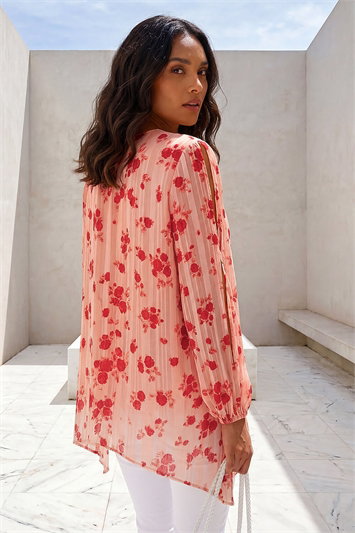 Rose Print Metallic Tunic Top 20207446