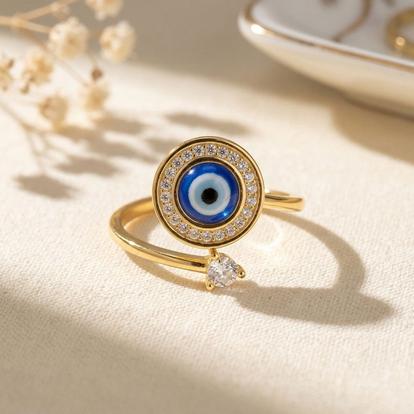 Metallic Evil Eye Fidget Spinner Friendship Sterling Silver Ring