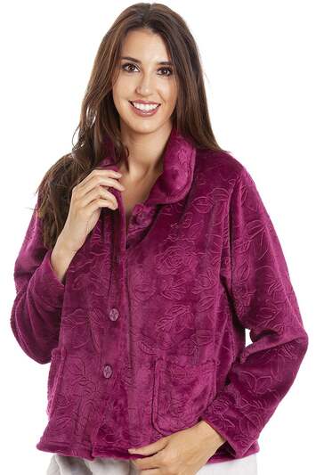 Blue Button Up Rose Embossed Bed Jacket