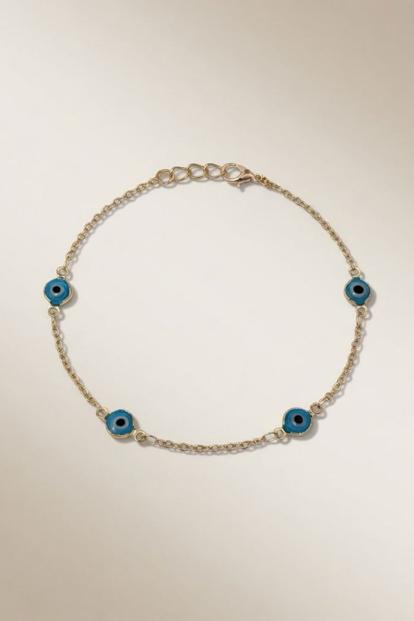 Metallic Golden Evil Eye Protection Turkish Greek Adjustable Nazar Foot Anklet