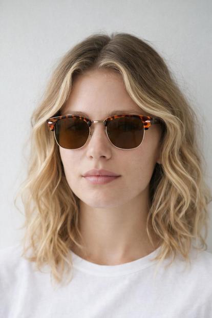 Brown Half Frame Wayfarer Style Sunglasses In Tortoiseshell
