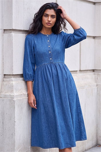 blue jean dress women's Denim Dresses | Denim Midi Dresses length skirt March 2025 F/W 2019 Look #60 Size:1/2 Sheet (Serves 40-50)