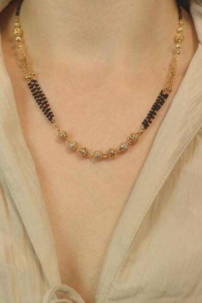 Metallic Gold Black Beaded Indian Asian Nazar Mangalsutra Choker Necklace