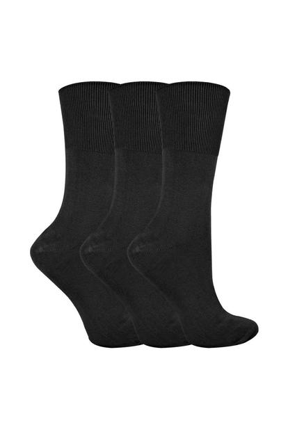 Black 3 Pack Ladies Anti Odour Loose Wide Bamboo Socks With Non Elastic Top