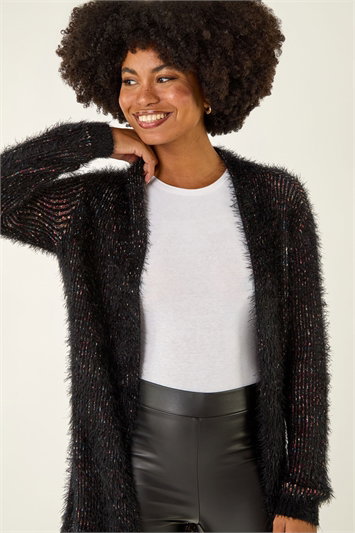 Black Fluffy Eyelash Knit Cardigan