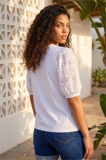 Petite Embroidered Puff Sleeve Top 19511294