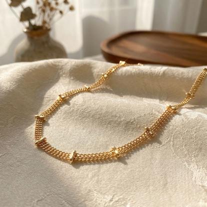 Metallic 18Ct Gold Plated Bar Curb Chain Necklace