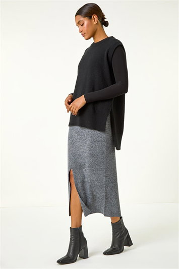 Front Split Knitted Midi Skirt 17053336