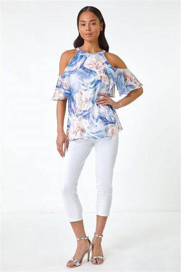 Petite Floral Print Cold Shoulder Top 20180009