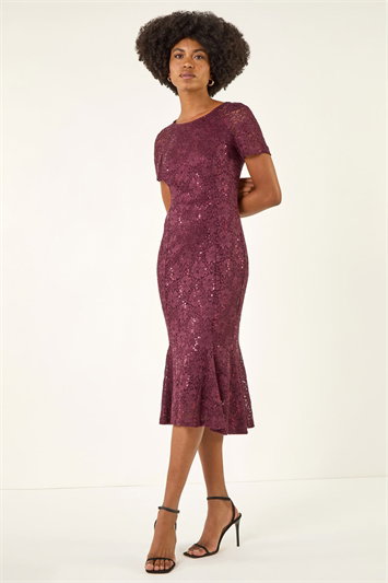 Sequin Lace Stretch Midi Dress 14292315