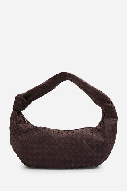 Brown Aqua Knotted Strap Woven Shoulder Bag