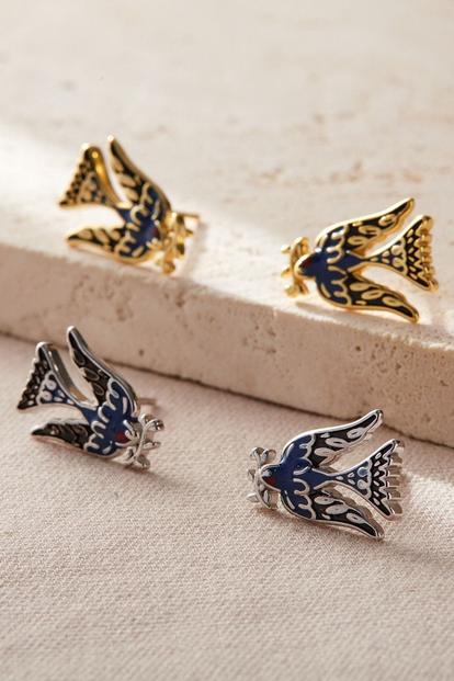 Metallic Sterling Silver Dove Of Peace Studs