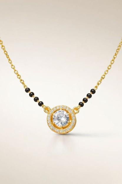 Metallic Round Black Beaded Zircon 18Ct Gold Plated Asian Mangalsutra Pendant