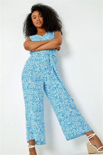 Petite Floral Button Through Jumpsuit 14403409