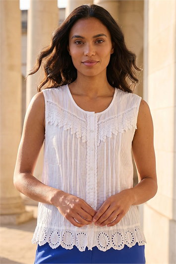 White Cotton Lace Crinkle Blouse