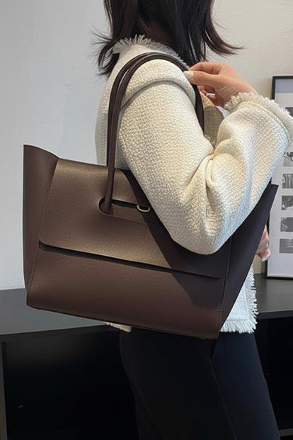 'Indie' Faux Leather Flap Over Handle Shoulder Tote Bag M000013969