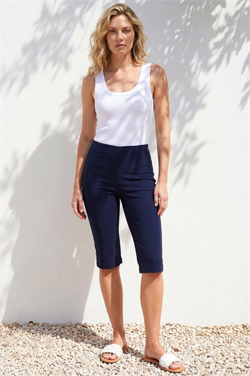 Blue Knee Length Stretch Shorts