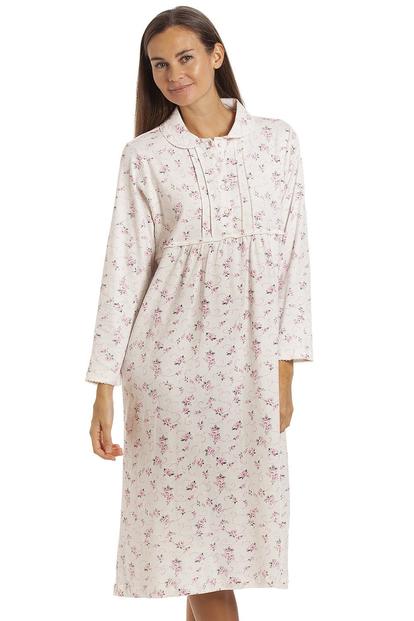Pink Heavyweight Floral Long Sleeve Jersey Nightdress